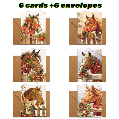 1set/12pcs/24pcs Christmas Horse Pattern Greeting Cards with Envelopes, Folded 9*13cm, 3.54*5.11in; Unfold 18*13cm 7.08*5.11in, 9 Sheets per Set, Christmas Cards With Envelopes, Funny Christmas Cards, Cards For All Occasions