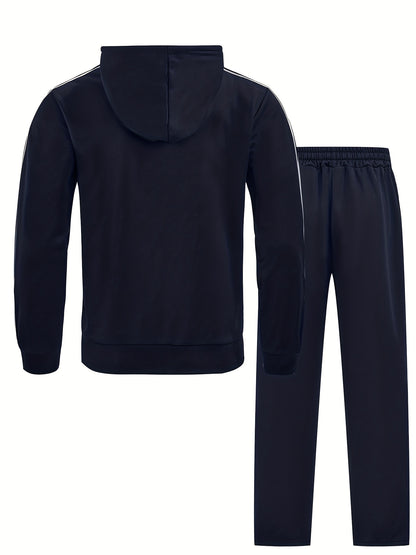 New Cross-Border Casual Sportswear Set of 2pcs, Hooded Zipper Cardigan Jacket Is Easy And Easy to Match, Side Striped Sweatpants Hide Meat And Show Long Legs, Daily Commute, Full of Comfort, Black Main Tone + Side Stripes