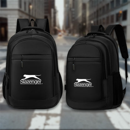 Slazenger R40 Casual Backpack - Sleek Black with White Logo, Durable Fabric, Multiple Compartments  Padded Shoulder Straps for Daily Commute, Travel, School, Work, Backpack for Travel, Urban Carry, Versatile Bag, Sturdy Cons