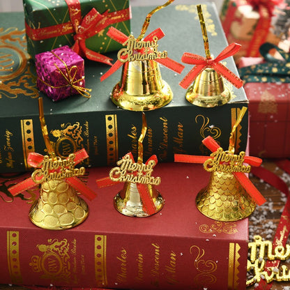 6pcs/9pcs Golden Yellow Small Bells Christmas Ornaments - Classic Golden Bell Decorations with Red Ribbon-like Hangers, Plastic Non- Tree & Wreath Bells for Xmas, New Year, Wedding, Party - & Pets (Bulk Pack), Christmas Decor