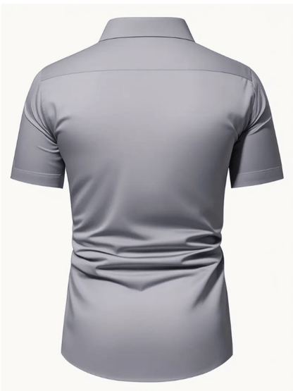 Men's Stretch Solid Color Short Sleeve Shirt for Summer