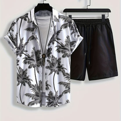 Տղամարդկանց 1 Հավաքածու Casual All-Season Polyester Lapel Shirt and Shorts set - Երկրաչափական արմավենու նախշ, հյուսված չձգվող գործվածք, սովորական պիտանի թարթիչների հավաքածու