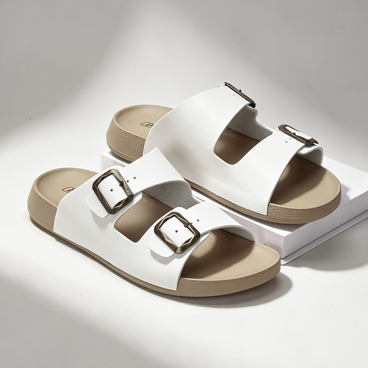 Unisex Retro Slide Sandals with Metal Buckle, Casual Double Strap