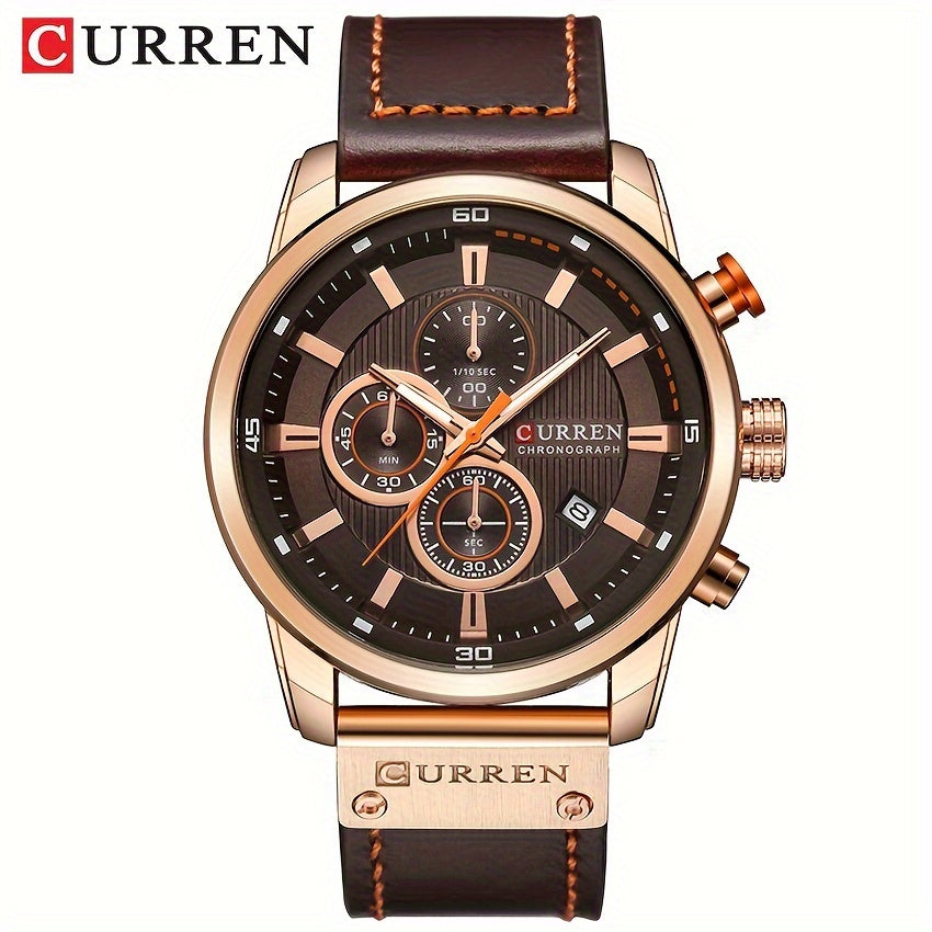 Men's Sports Watch With Multiple Functions, PU Leather Strap, And Automatic Date Display