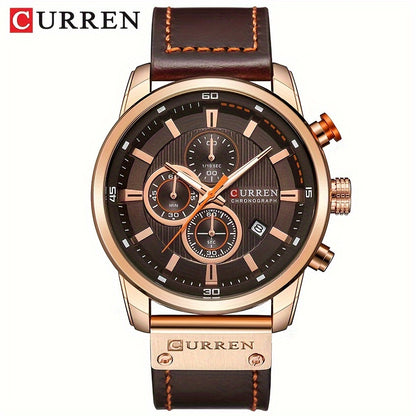 Men's Sports Watch With Multiple Functions, PU Leather Strap, And Automatic Date Display