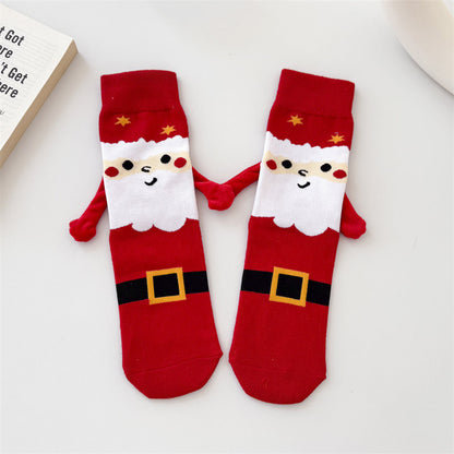 2-Pack Christmas Magnetic Holding Socks Women's Mid-Calf Socks(Tree, Santa) Winter Cute Couple Socks Unisex Meets Xmas, Halloween wear, warmth& gifting needs Magnetic, versatile Suitable for Xmas costumes, Halloween looks, wi