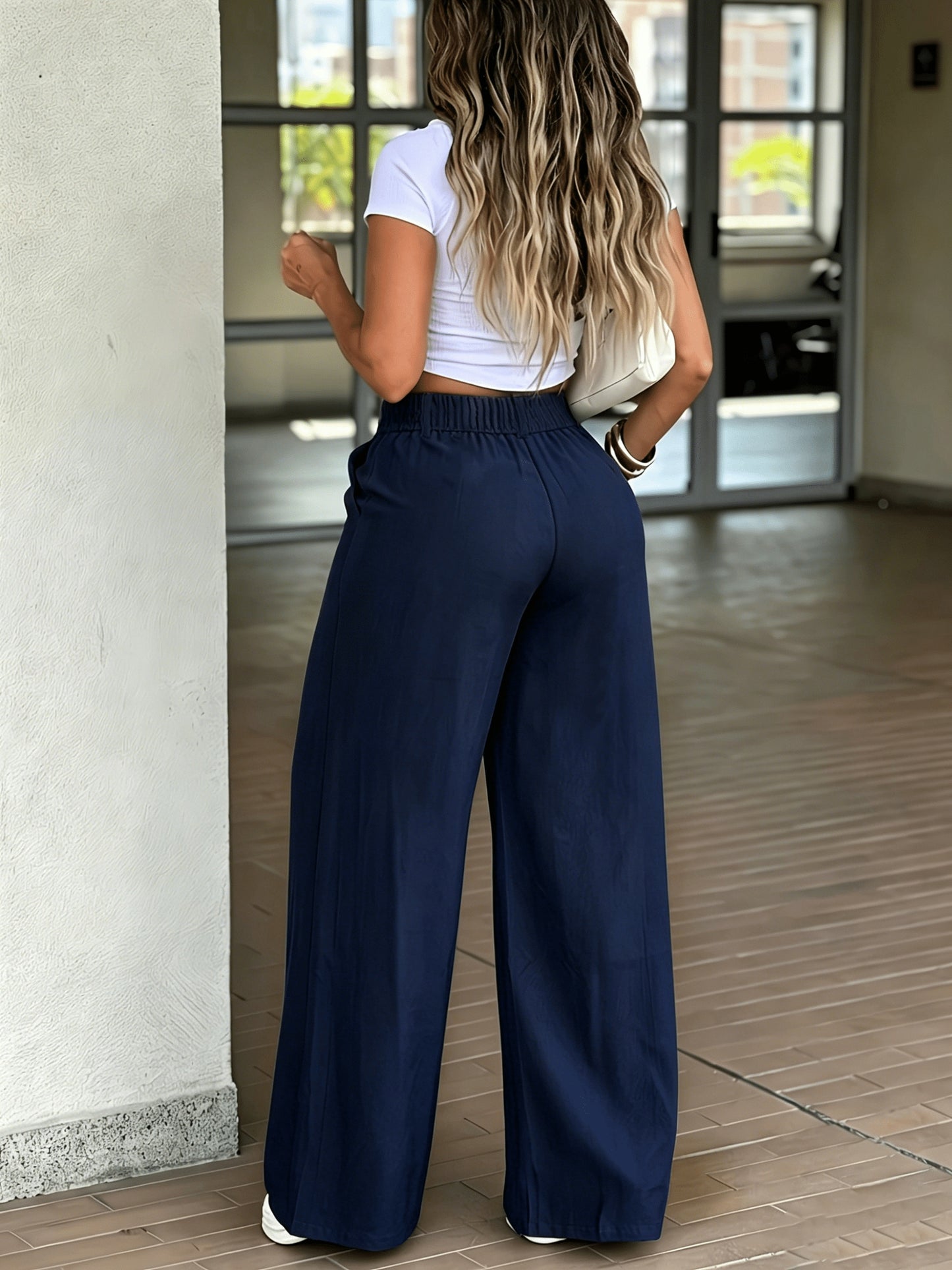 Women's High-Waist Wide-Leg Flowing Casual Trousers