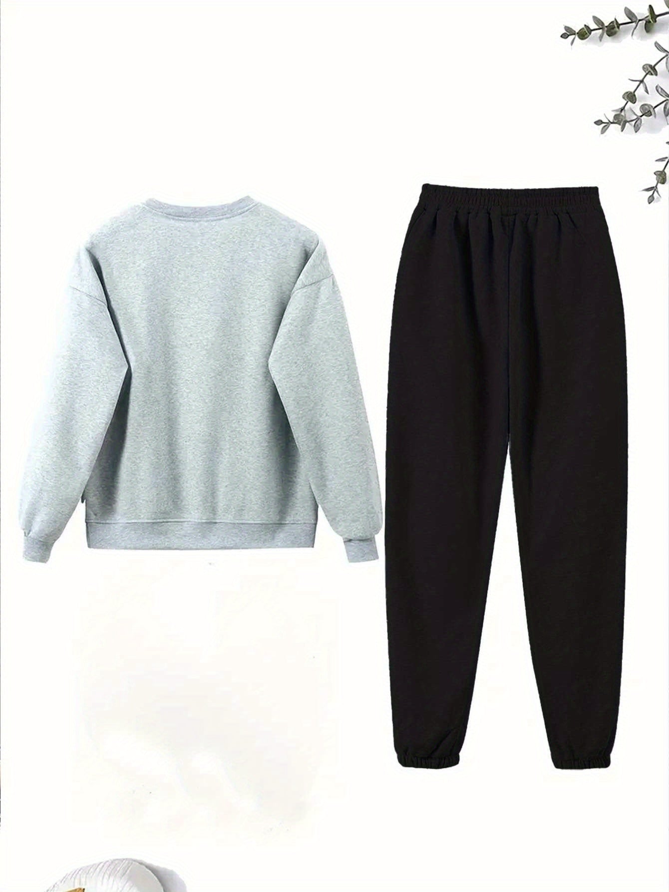 Women'S Sparkling Bow Print Sweatshirt and Pants Set - Casual Long Sleeve Pullover with Glittery Bow Design, Black and Gray, Perfect for Casual Attire, Casual Wear|Sparkling Bow Design|Stretchy Fabric