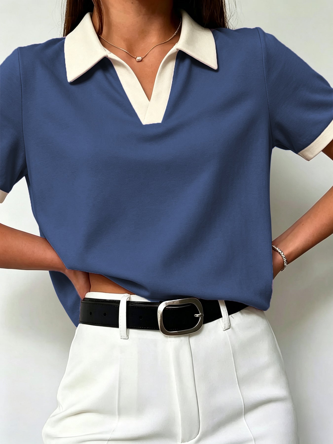 Women's Casual Loose-Fit Polo T-Shirt in Solid Colors