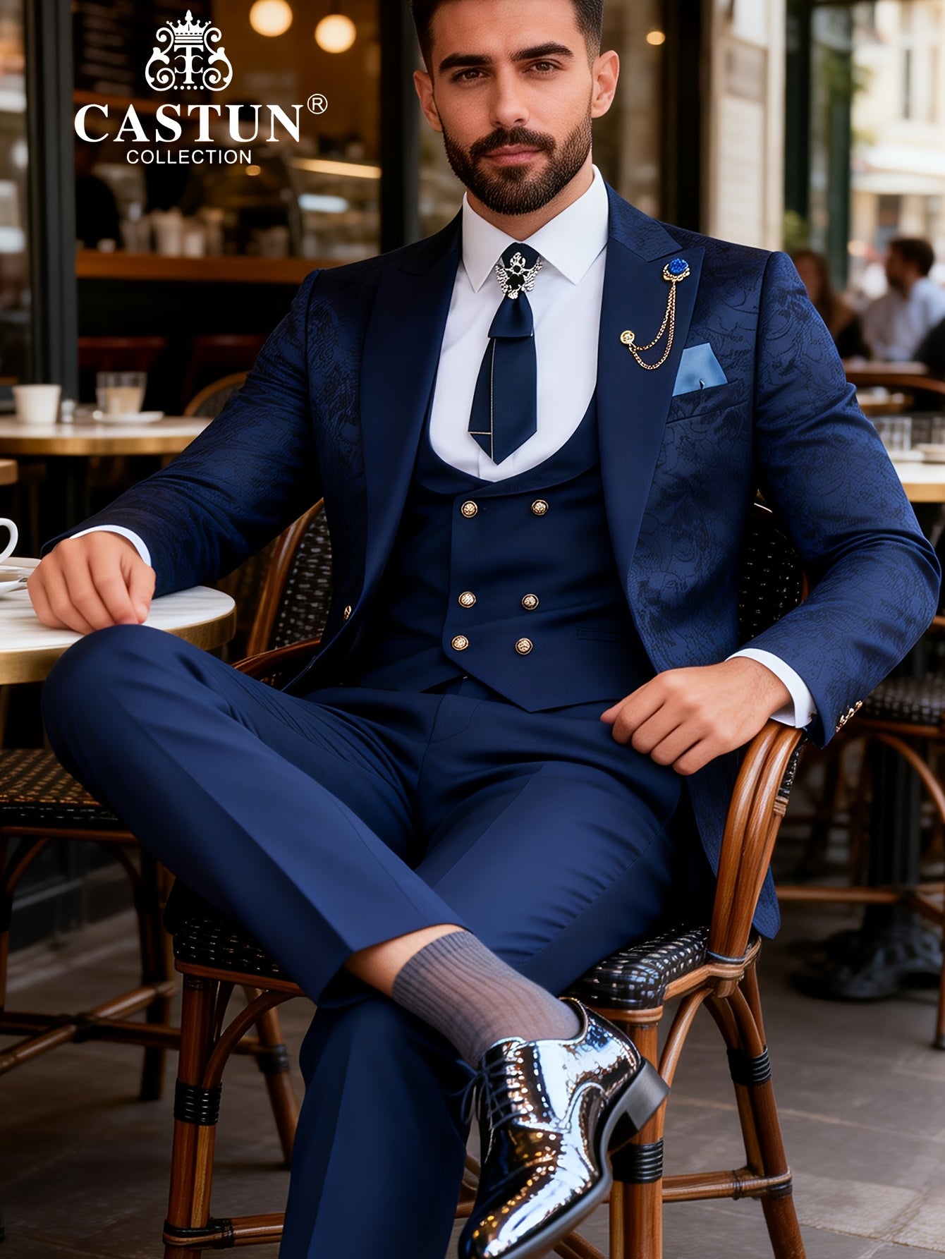 Men's 3-Piece Floral Skinny Fit Suit with Peak Lapels