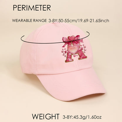 Adjustable Pink Baby Baseball Cap with Alphabet Heart Bow for Kids