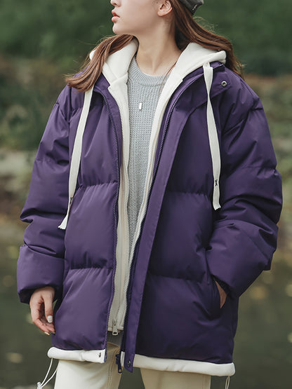 Կանացի բաց կապույտ, գլխարկով փքված բաճկոն - հարմարավետ, բրդյա ծածկույթով ձմեռային վերարկու՝ լարերով, առօրյա ոճ՝ ցուրտ եղանակի համար, ձմեռային վերարկու