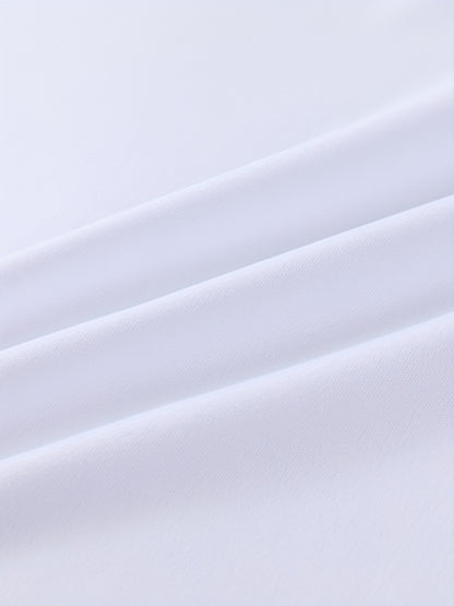 [Golf Apparel] Men's Classic White Shirt - Casual Summer Style with Short Sleeves, Zipper Collar, and Stretch Polyester Fabric - Perfect for Streetwear & Golf