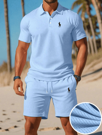 Men's Summer Polo Shirt & Shorts Set Lightweight Quick-Dry