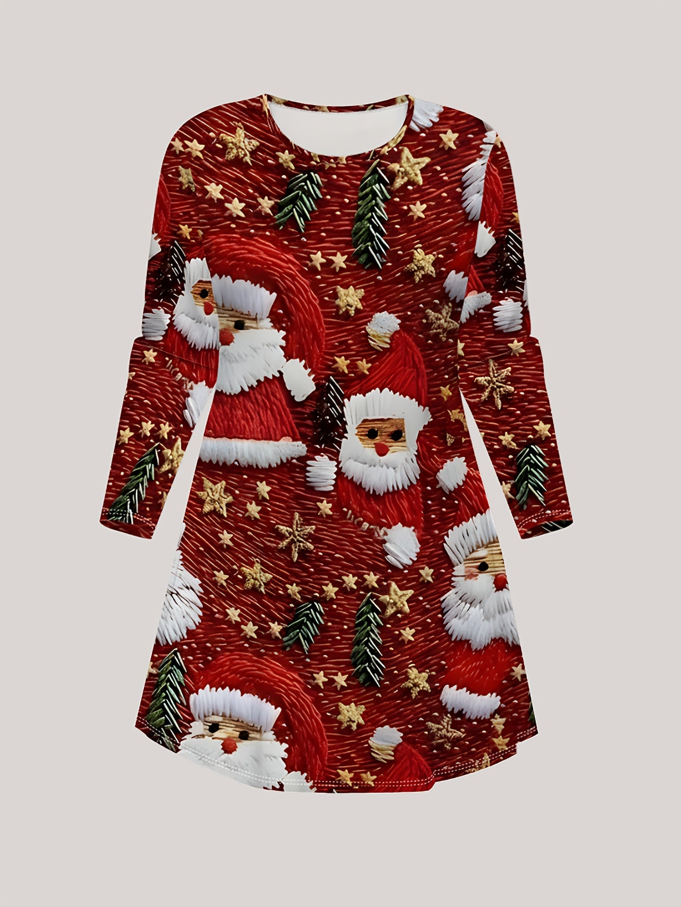 Մեծ չափս - Մեծ չափս - Մեծ չափս - Մեծ չափս, կանացի մեծ չափսի Սուրբ Ծննդյան նախշերով երկար թևքերով զգեստ - Ձմեռային հարմարավետ տոնական հանդերձանք՝ Ձմեռ պապի և եղջերուի դիզայնով