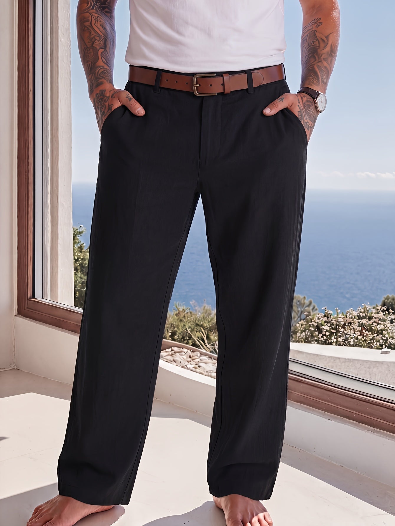 Men's Casual Linen Trousers for Spring and Fall, Straight Fit