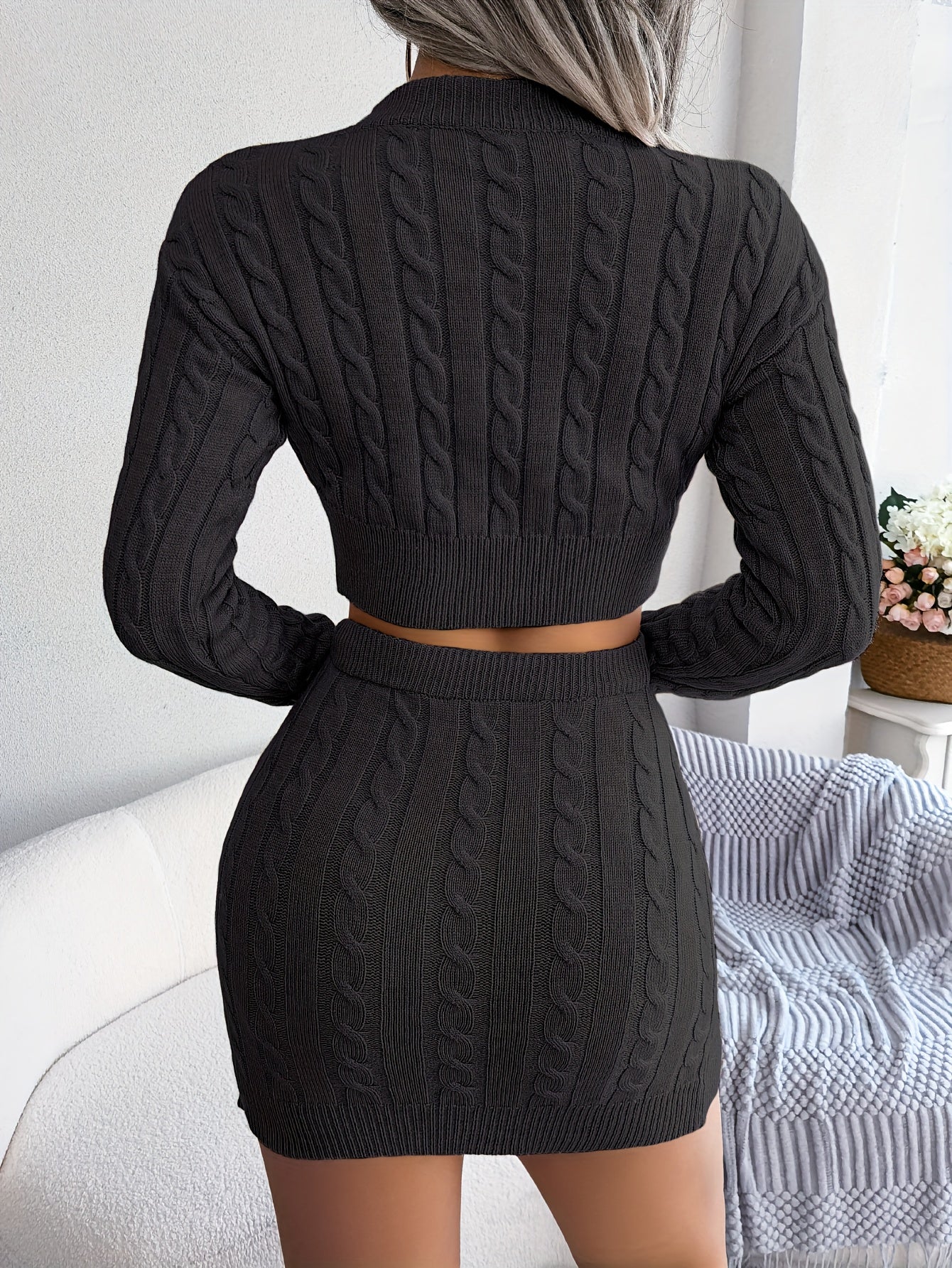 Աշուն-ձմեռ եվրոպական և ամերիկյան փողոցային ոճի կարճ վերնաշապիկով սվիտերի և գոտկատեղին փաթաթվող կիսաշրջազգեստի հավաքածու