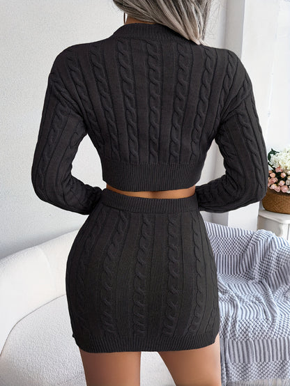 Աշուն-ձմեռ եվրոպական և ամերիկյան փողոցային ոճի կարճ վերնաշապիկով սվիտերի և գոտկատեղին փաթաթվող կիսաշրջազգեստի հավաքածու