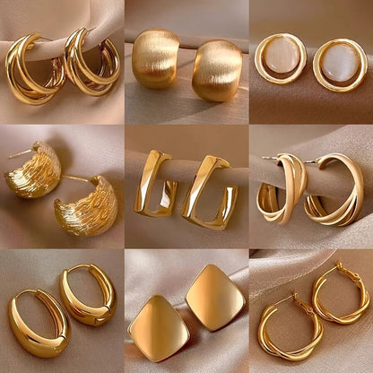 5 Pairs Elegant Geometric Zinc Alloy Stud Earrings Set