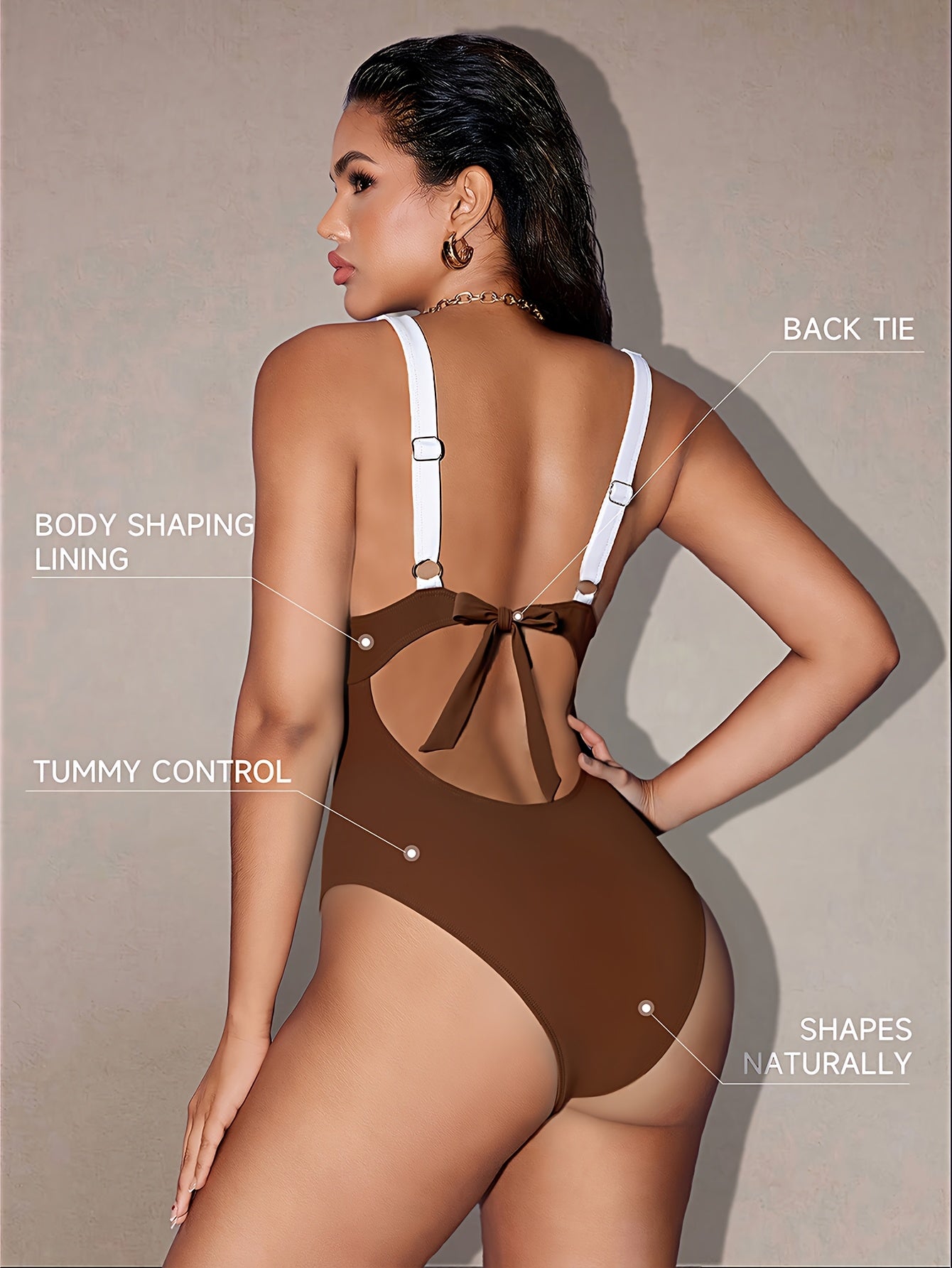 Women’s Color-Block Padded One-Piece Swimsuit for Beach