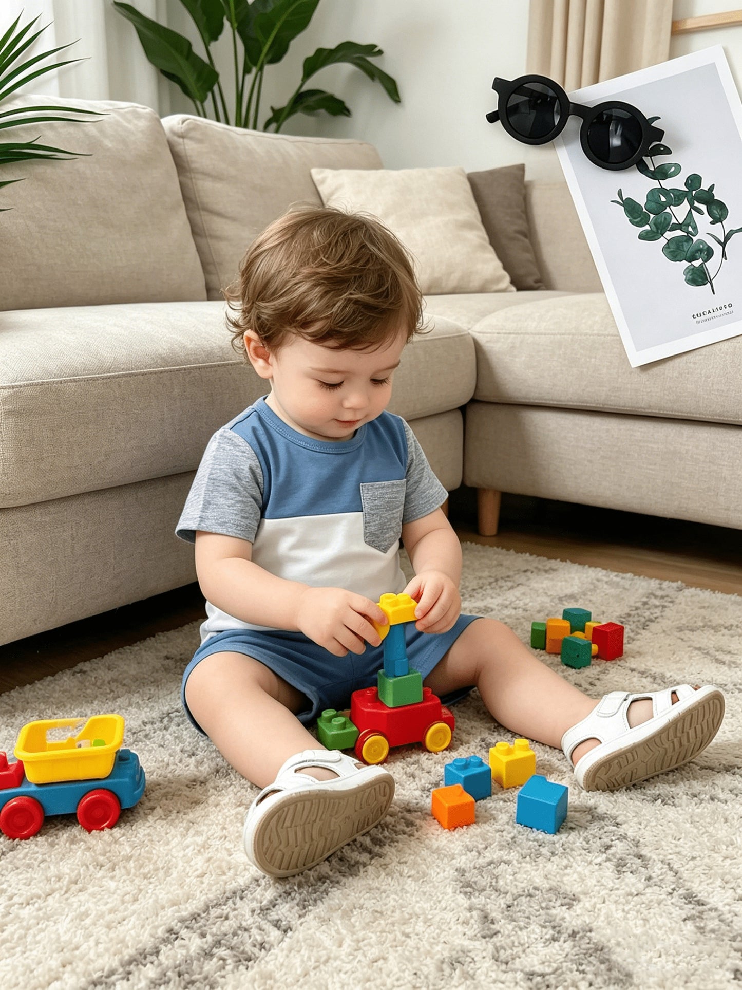 Baby Boy Summer Romper Set Casual Patchwork 2pcs Outfit