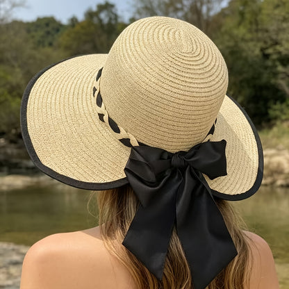 Women's Lightweight Foldable Sun Hat with Black Bow