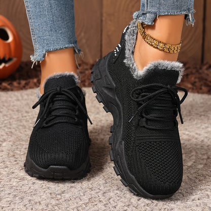 ZOSIVC Women's Winter Warm Slip-Resistant Plush Lining Sneakers/Running Boots - Slip-On Low-Top Shoes with Cushioned PVC Sole, All-Season Comfort for Travel & Casual Wear (Black/Red/Grey/Beige) - Hand Washable Fabric Upper, O