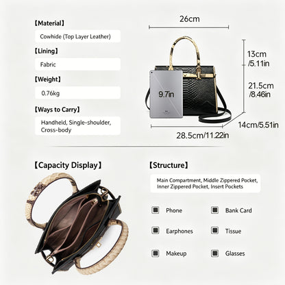 Women's Genuine Leather Snake Print Crossbody Bag - Elegant Tote