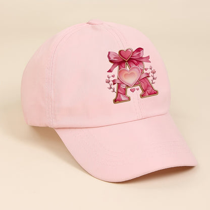 Adjustable Pink Baby Baseball Cap with Alphabet Heart Bow for Kids