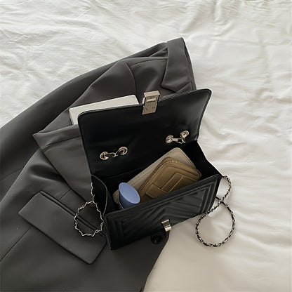 PU Material Women'Chain Crossbody Bag - Available in Five Colors, Elegant Shoulder Bag Suitable for Daily and Formal Occasions, Secure Buckle Design, Fashionable Chain Texture Style, Luxurious Texture Structure,must-have for
