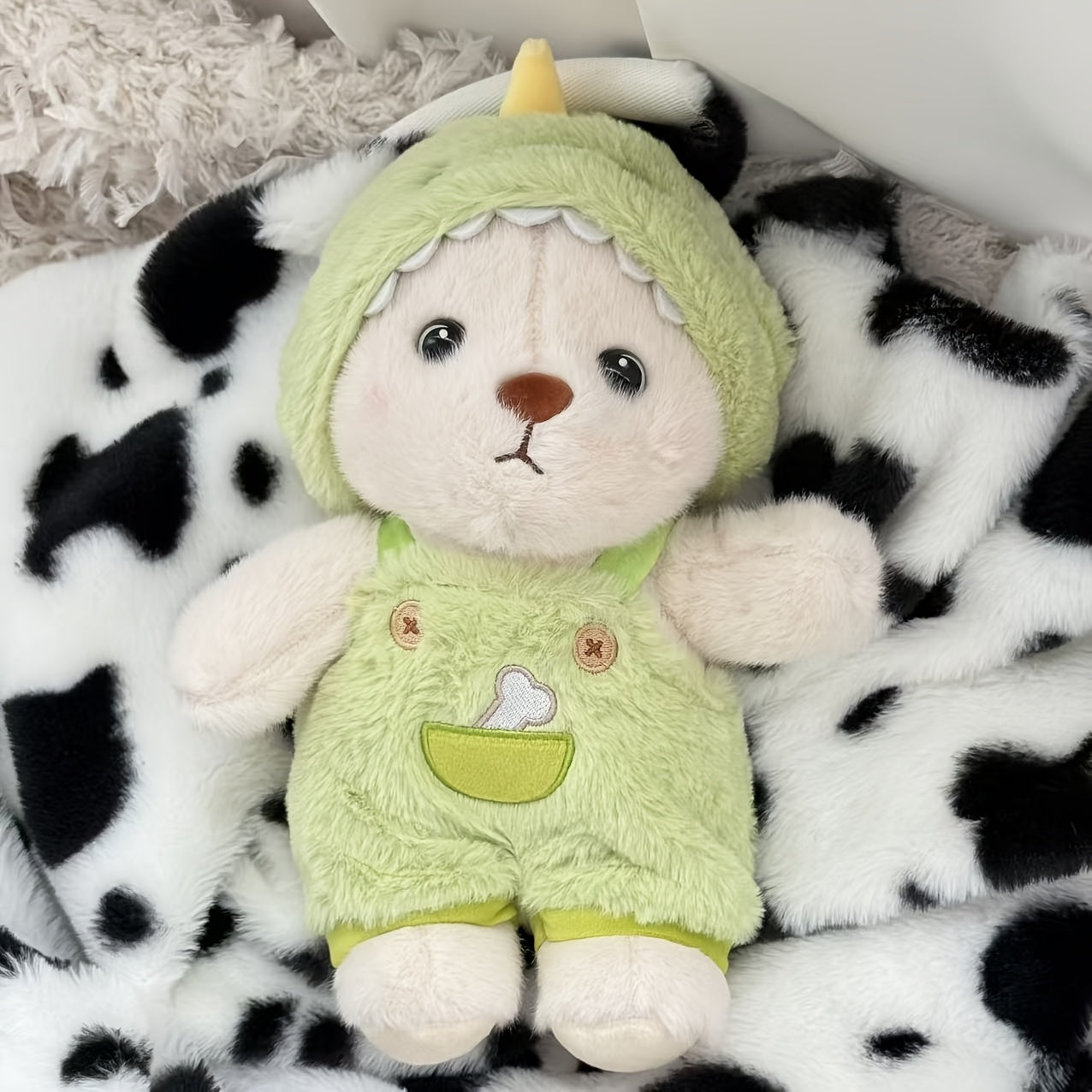 28Cm/11Inch White Bear Plush Toy with Outfits, Furry Bear Stuffed Animal Dressed in Pig, Rabbit, Chick, And Dinosaur Attire, Adorable And Cozy Decorations, Perfect for Birthday Surprises, Christmas Gifts for Boys, Girls, Kids