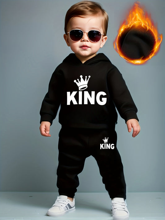 Baby Boy KING Crown Hoodie & Casual Pants Set for Spring Fall - ayq
