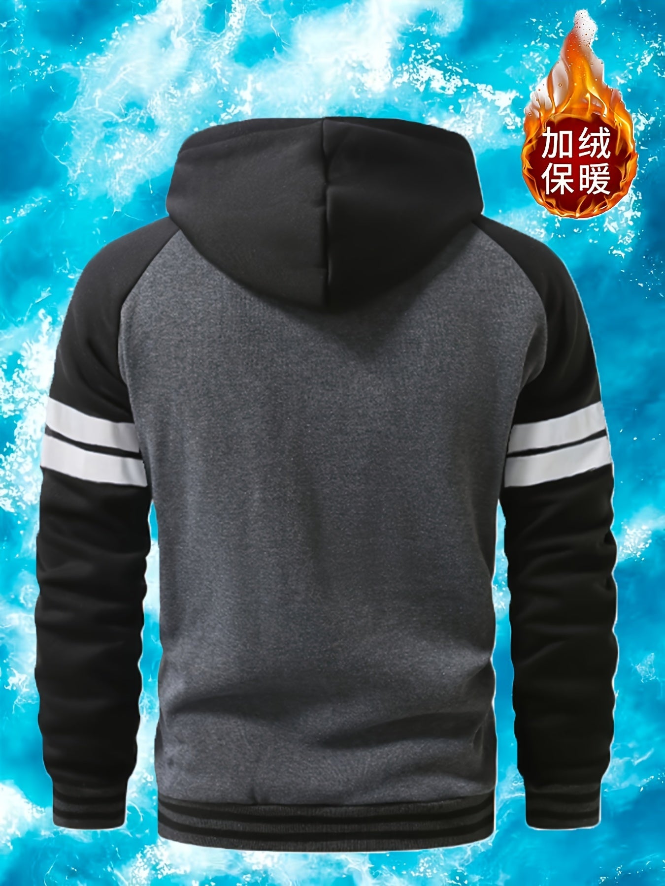 Men's 2025 Autumn East New Zipper Hoodie - Black & Grey Color-Block Contrast with White Piping, Full-Zip Closure, Chest Pocket & Adjustable Hood, Casual Streetwear for Teen Boys & Young Men, Durable Everyday Outerwear