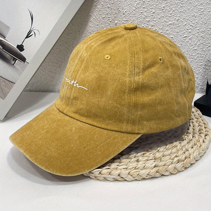 Vintage Street Style Water Wash Denim Polyester Baseball Cap, Faith Print, for Men, Women