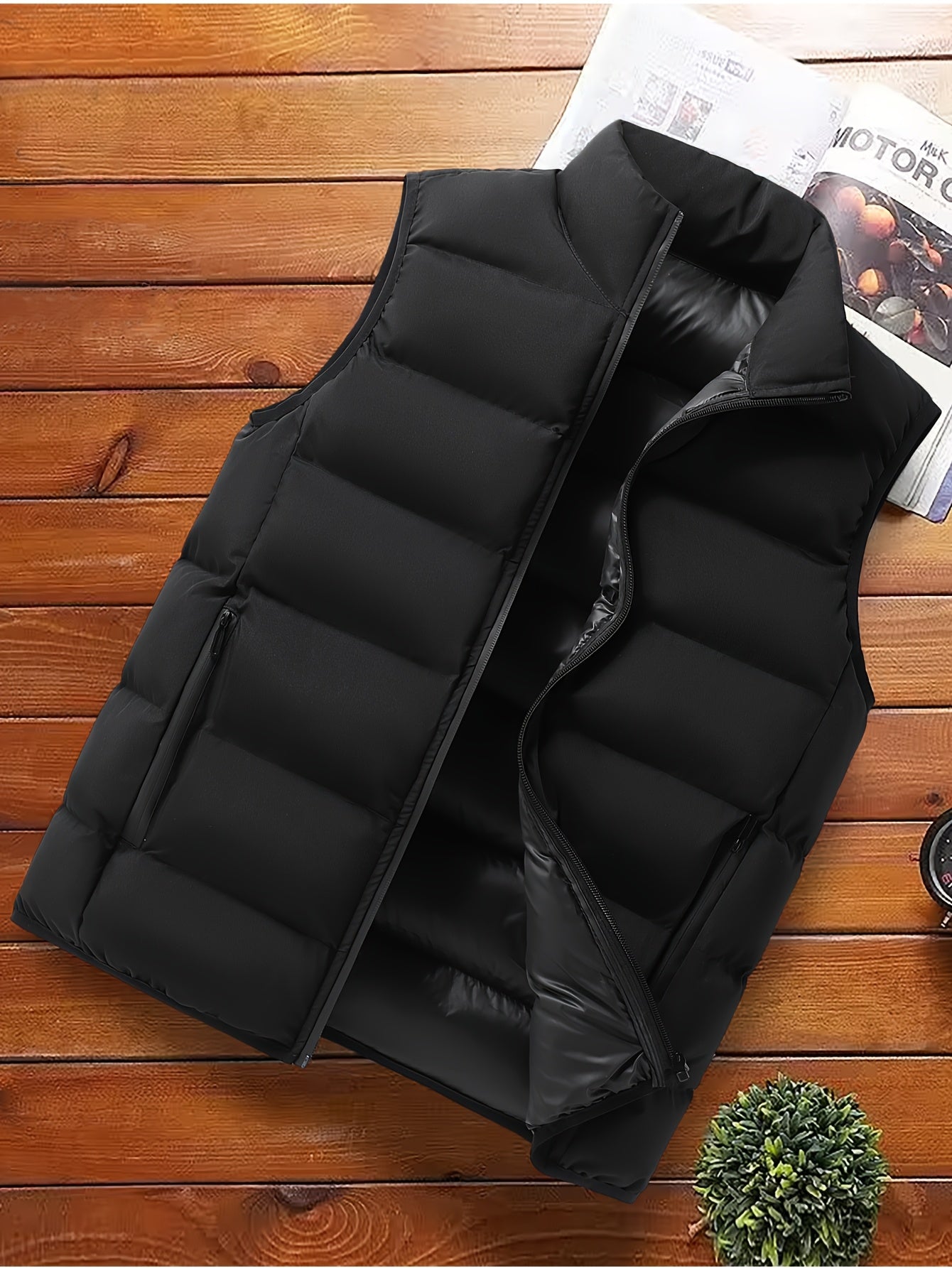 Men's Casual Sleeveless Stand Collar Vest, Thickened Warm Sweater, Autumn Winter Solid Color Zip-up Jacket, Coldproof Outdoor Top, Graphene Warmth, Fashion Webbing, Suitable for Daily Activities, Holiday Gift - ayq