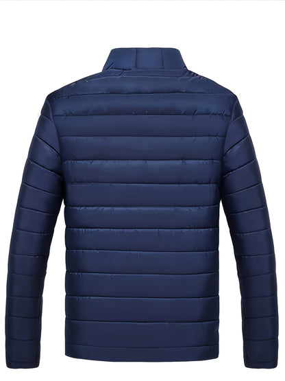 Men's Winter Warm Windproof Jacket with Stand Collar and Zippered Pock