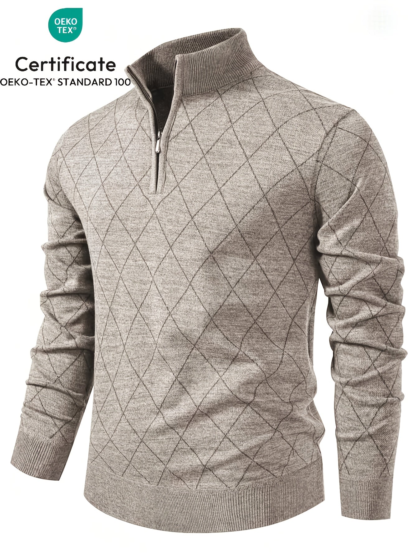 Men's Casual Quarter Zip Knit Sweater with Geometric Pattern