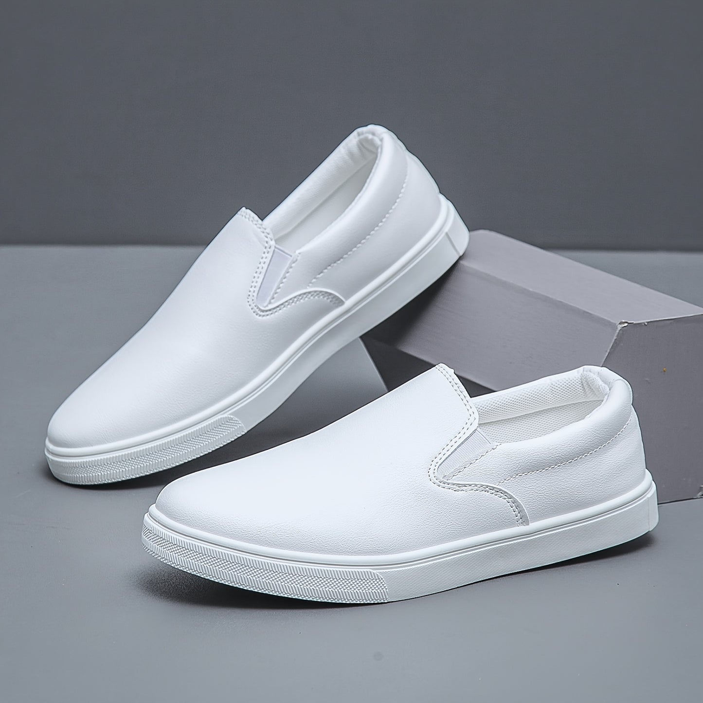 Men's Casual Slip-On White Sneakers, Lightweight All-Season Shoes