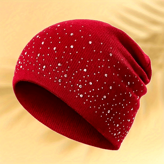 Y2K-Inspired Sparkling Rhinestone Beanie for Women - Breathable, Lightweight Knit Skull Cap with Elastic Fit, Perfect for All Seasons & Outdoor Adventures