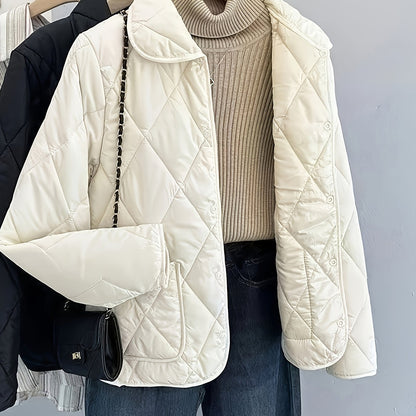 Կանացի էլեգանտ բեժ կարված բաճկոն - երկար թևքերով, կոճակներով, նորաձև աշնանային և ձմեռային վերարկու, 100% պոլիեսթեր չձգվող գործվածք, առօրյա ոճ, սովորական չափս, աշնանային ձմեռային բաճկոն | կարված բաճկոն | նորաձև բաճկոն