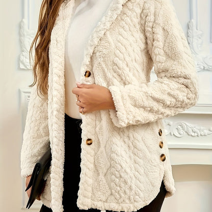 Elegant Pink Faux Fur Coat for Women - Chic Button-Front Hooded Jacket with Sleek Collar, Long Sleeves, and Ribbed Detailing - Perfect for Fall & Winter, Hand or Dry Clean Only
