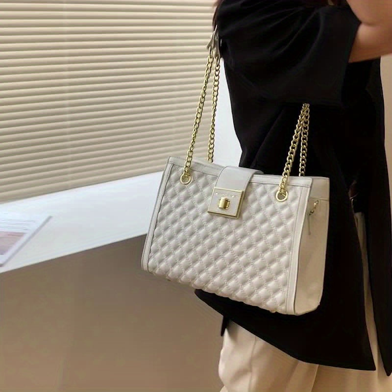 Կանացի վինտաժ դասական կարված ուսի պայուսակ, ոճային շղթայական կրծկալով պայուսակ, հեշտ և առօրյա ճանապարհորդության համար նախատեսված պայուսակ