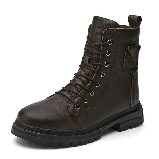 Men's Low-Top Casual Lace-Up Boots in Synthetic Leather