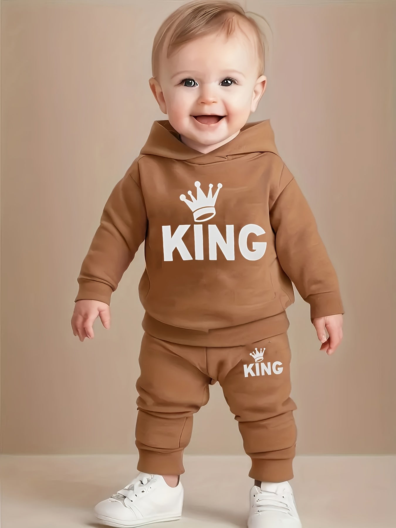 Baby Boy KING Crown Hoodie & Casual Pants Set for Spring Fall
