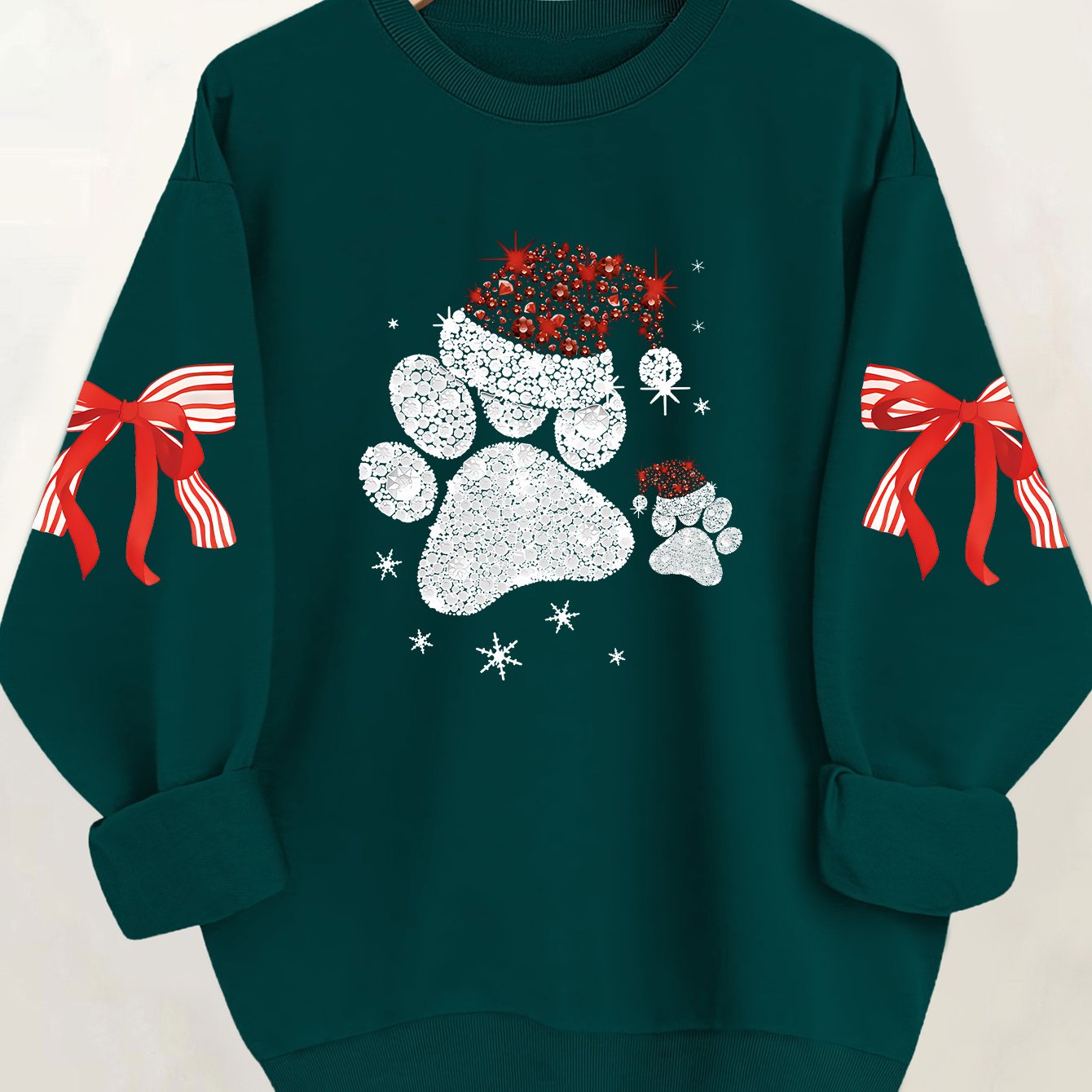 Women'S Glittery Snowman & Santa Hat Print Sweater - Winter Warmth with Red & Snowflakes, Round Neck Casual Sweater for Fall & Winter, Cozy Holiday Outfit For Christmas & New Year's, Christmas Sweater, Seasonal Fashion, Festi