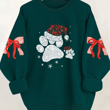 Women'S Glittery Snowman & Santa Hat Print Sweater - Winter Warmth with Red & Snowflakes, Round Neck Casual Sweater for Fall & Winter, Cozy Holiday Outfit For Christmas & New Year's, Christmas Sweater, Seasonal Fashion, Festi