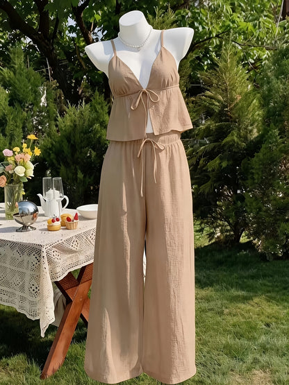Women's Elegant Solid Color Camisole & Multi-Layer Skirt Shorts Set