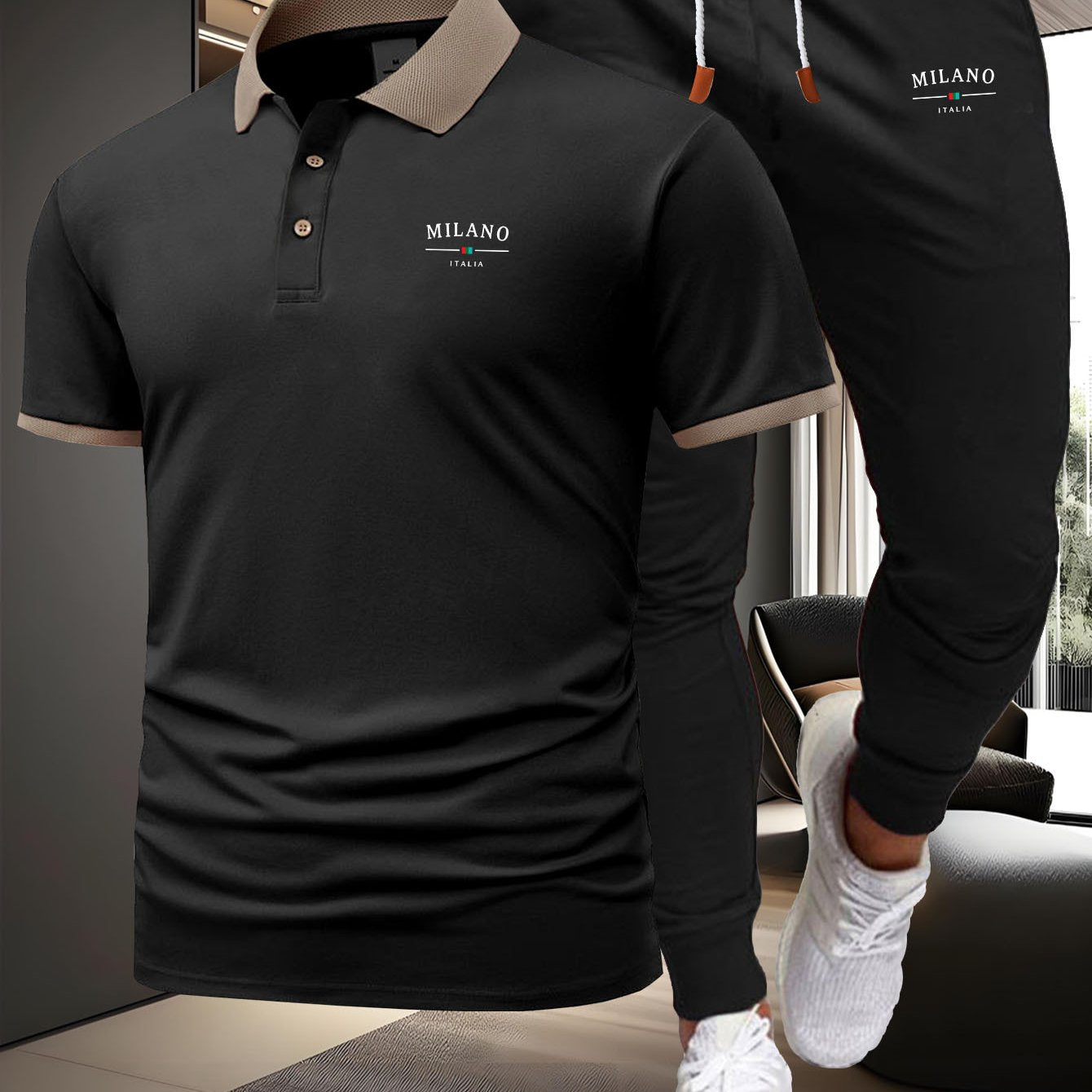 A Two-Piece Casual Sports Outfit Featuring a Short-Sleeved T-Shirt with a Logo And Waist-Cinching Pants, Ideal for Spring And Summer Wear. - ayq