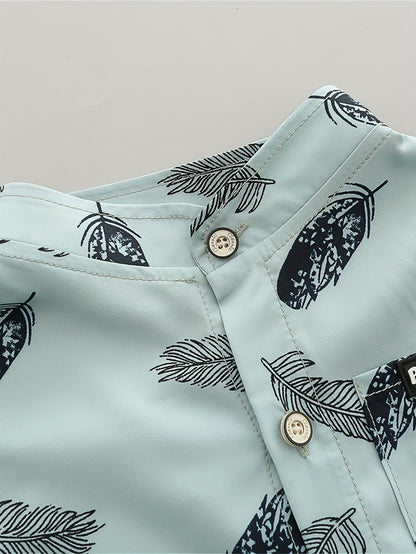 Infant Toddler Summer Feather Print Shirt and Shorts Set