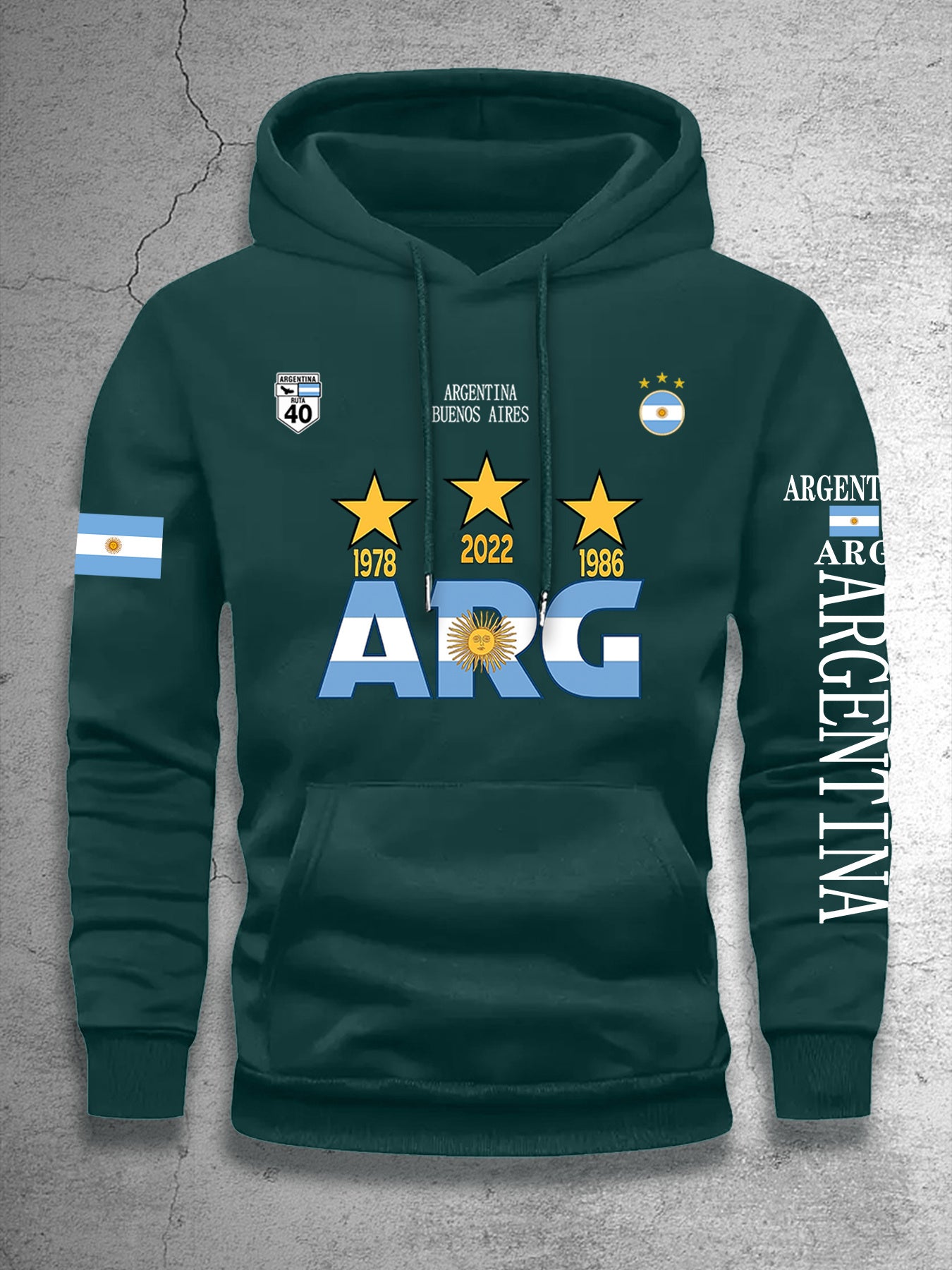 Men's Hooded Sweatshirt with Argentina Design - Casual Winter Pullover